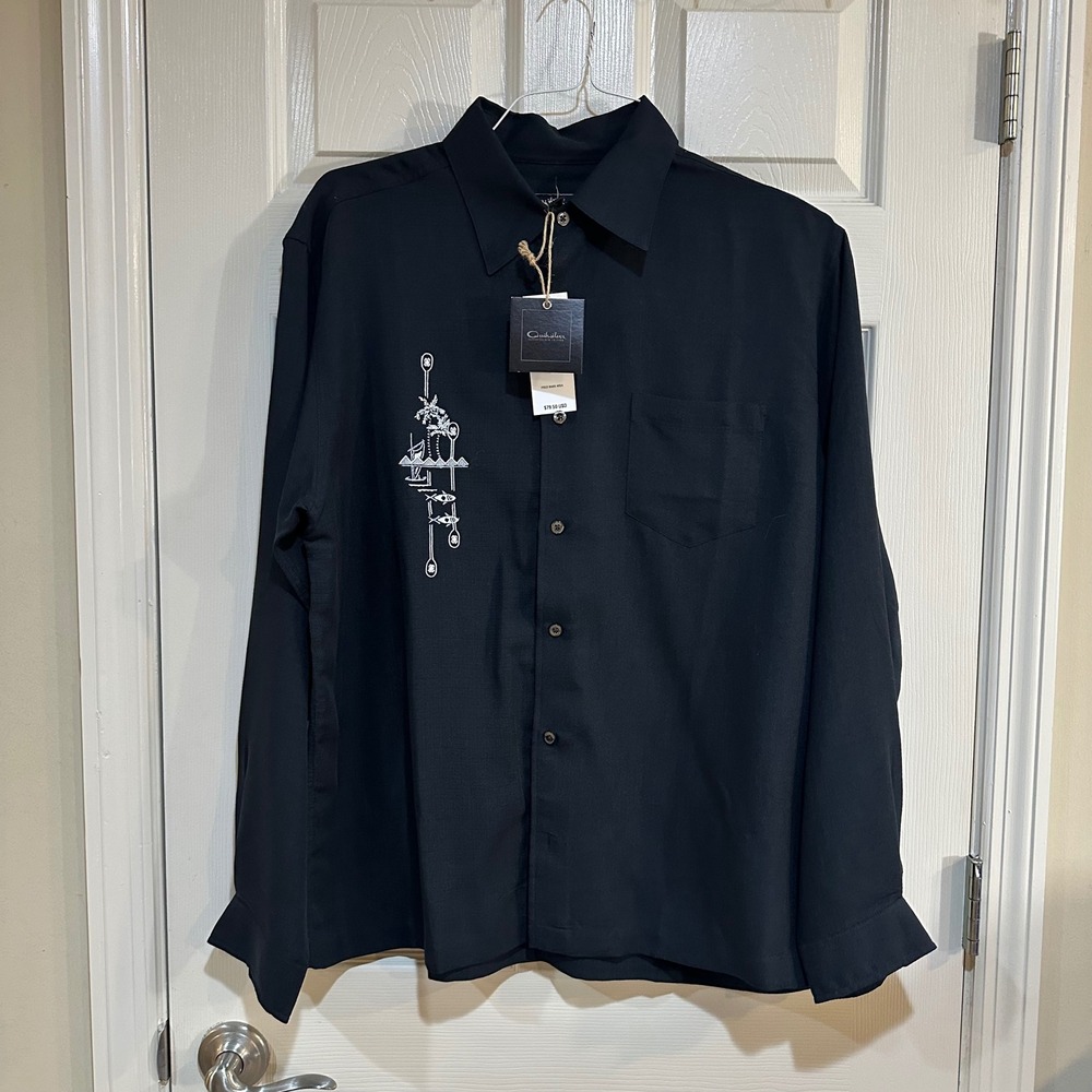 Quiksilver Silver Edition Mens Black Embroidered Long Sleeve Button Down Shirt L